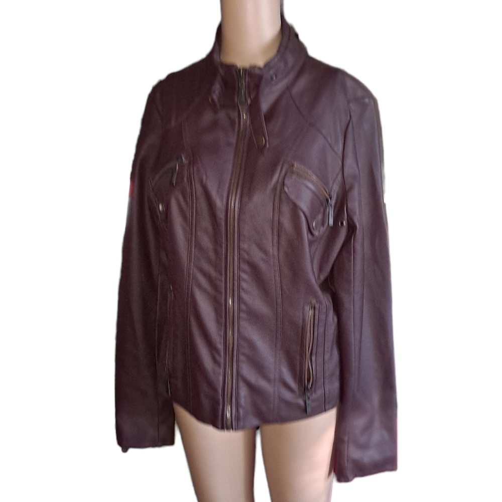 Jou Jou aviator faux leather dark brown jacket/coat